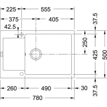 Franke MRG 611-78 XL, 780x500mm, Siebkorb als Druckknopfventil, mit verdecktem Ueberlauf, reversibel, Steingrau