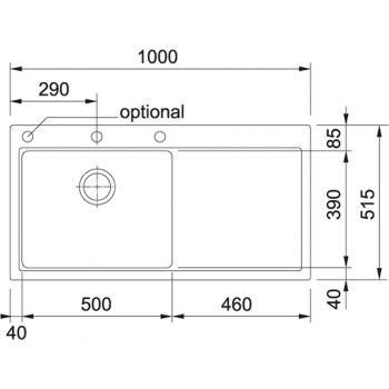Franke MTG 611, 1000x515mm, Siebkorb als Druckknopfventil, mit verdecktem Ueberlauf, Tropfteil rechts, Onyx