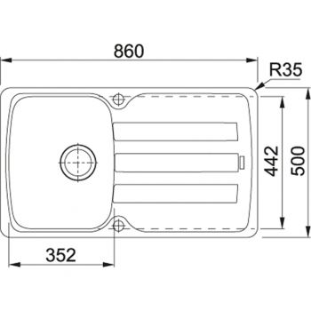 Franke AZG 611, 860x500mm,Siebkorb als Drehknopfventil, mit rundem Ueberlauf, mit Abtropfflaeche, reversibel, Steingrau