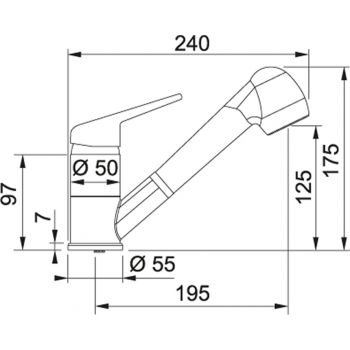Franke Armatur NOVARA-PLUS, Auszugsbrause, Hochdruck, mit drehbarem Schwenkkopf, Obenbedienung Einhebel, hoher Nutzungsradius, Cashmere