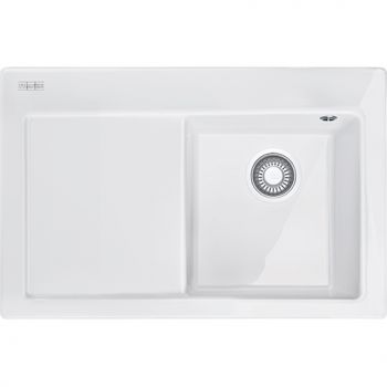Franke MTK 611-78, 780x510mm, Siebkorb als Druckknopfventil, mit verdecktem Ueberlauf, Abtropfflaeche links, mit Ablaufgarnitur, 2 Batterieloecher, Gl