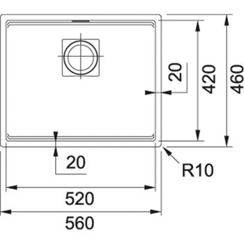 Franke KNG 110-52, 560x460mm, Siebkorb als Druckknopfventil, mit verdecktem Ueberlauf, mit Ablaufgarnitur, ohne Tropfteil, Fragranit, Steingrau