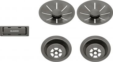 Blanco Ablauf-/Überlaufset für Doppelbecken satin dark steel 206901
