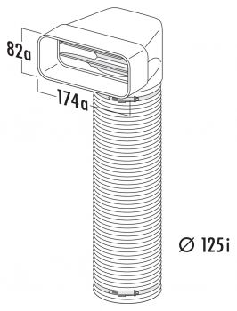 MF-URX 125 Umlenkstück 90° mit Flexschlauch, Verbindungselement, weiß, L 1000 mm