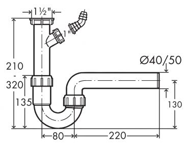 Röhrengeruchsverschluss 2 , Siphon, 1 ½ Zoll x Ø 40 mm