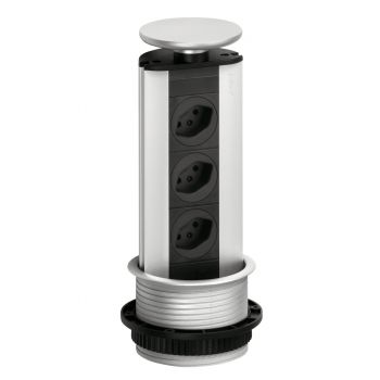 Evoline® Port 2, Versenkbares Steckdosenelement, mit schweizer Steckdosen, Deckel Edelstahl