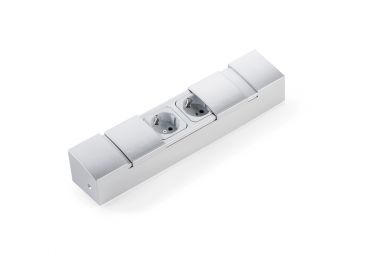 Doppel-Elektrobox, Aufbausteckdosenelement, alufarbig