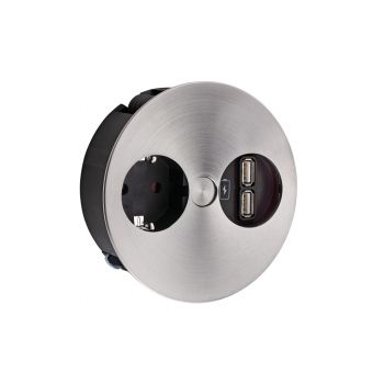 Twist USB, Steckdosenelement, mit Schukosteckdose, edelstahlfarbig