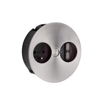 Twist USB, Ecksteckdosenelement, mit belgischer/französicher Steckdose, edelstahlfarbig