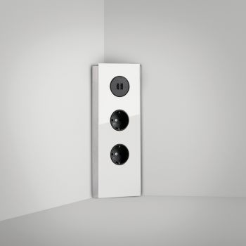 Mira Eck Glas USB, Ecksteckdosenelement, Edelstahl/Glas weiß