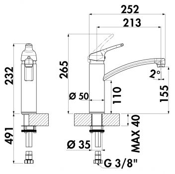 Linea Fuoco 1, Einhebelmischer, chrom, Hochdruck