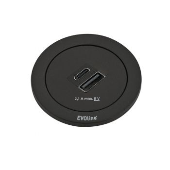 Evoline® One Doppel USB A+C, Steckdosenelement, Ring schwarz