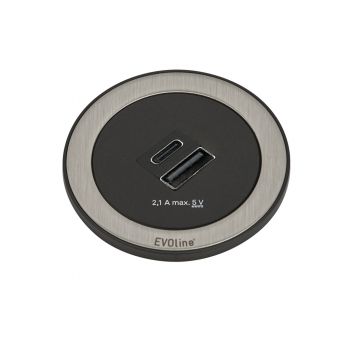Evoline® One Doppel USB A+C, Steckdosenelement, Ring Edelstahl gebürstet