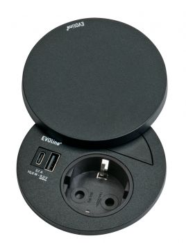 Evoline® Circle80 Hide, Einbausteckdosenelemente, mit Schukosteckdose, USB A/C