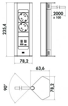 Casia 2K Steckdosenleiste USB A+C, Ecksteckdosenelement, edelstahlfarbig