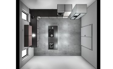 Burger Planungsküche Celine F132 CONCRETE WHITE Arbeitsplatte Shale black