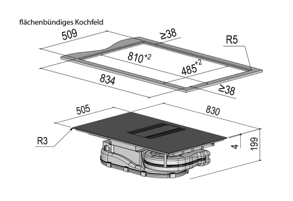 Berbel BKA 83 DLP Performance Schwarz Kochfeldabzug