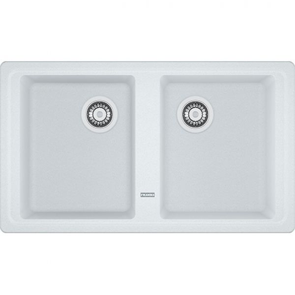 Franke BFG 620, 2x 860x500mm, 2 x Siebkorb als Drehknopfventil, mit rundem Ueberlauf, Glacier