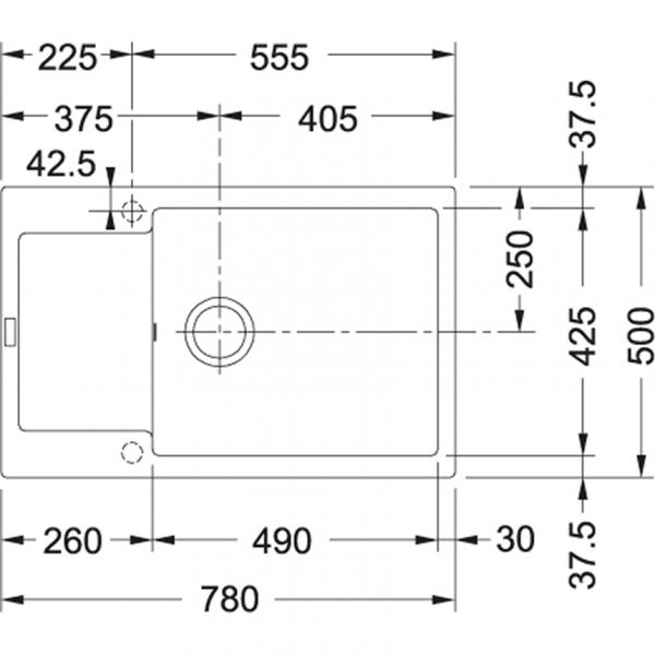 Franke MRG 611-78 XL, 780x500mm, Siebkorb als Druckknopfventil, mit verdecktem Ueberlauf, reversibel, Steingrau