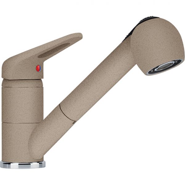 Franke Armatur NOVARA-PLUS, Auszugsbrause, Hochdruck, mit drehbarem Schwenkkopf, Obenbedienung Einhebel, hoher Nutzungsradius, Cashmere