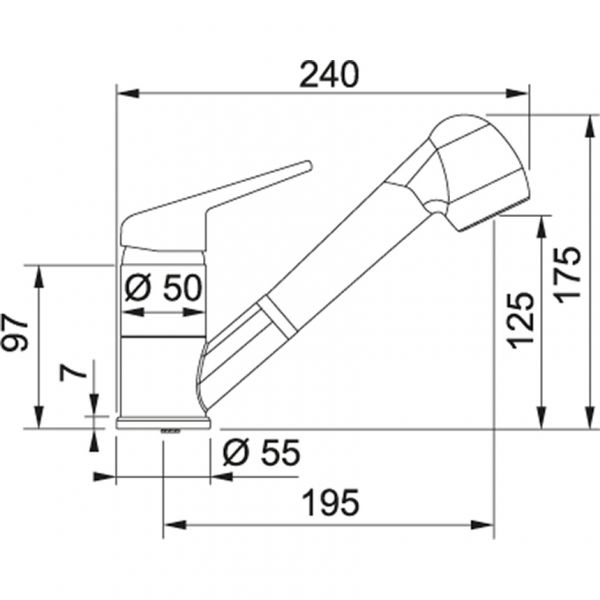 Franke Armatur NOVARA-PLUS, Auszugsbrause, Hochdruck, mit drehbarem Schwenkkopf, Obenbedienung Einhebel, hoher Nutzungsradius, Cashmere