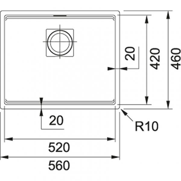 Franke KNG 110-52, 560x460mm, Siebkorb als Druckknopfventil, mit verdecktem Ueberlauf, mit Ablaufgarnitur, ohne Tropfteil, Fragranit, Steingrau