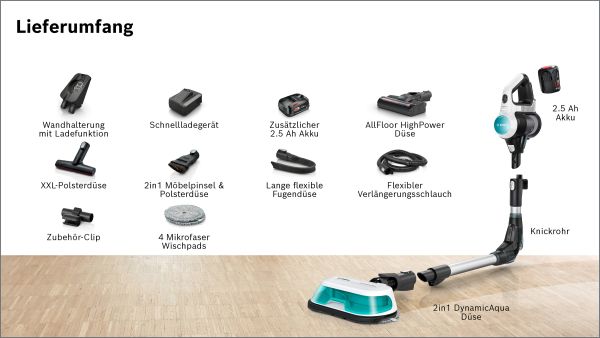 Bosch BSS712XHYG, Akku-Staubsauger 2in1 Saugen & Wischen