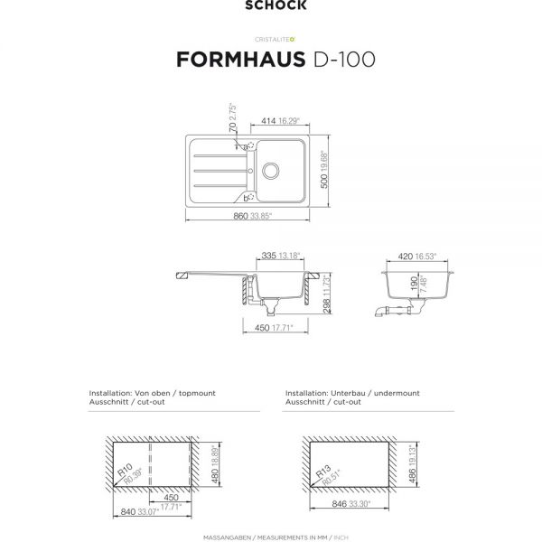 SCHOCK Spüle, Unterbau FOMD100UGON
