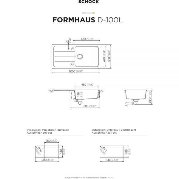 SCHOCK Spüle, Unterbau FOMD100LUGNE