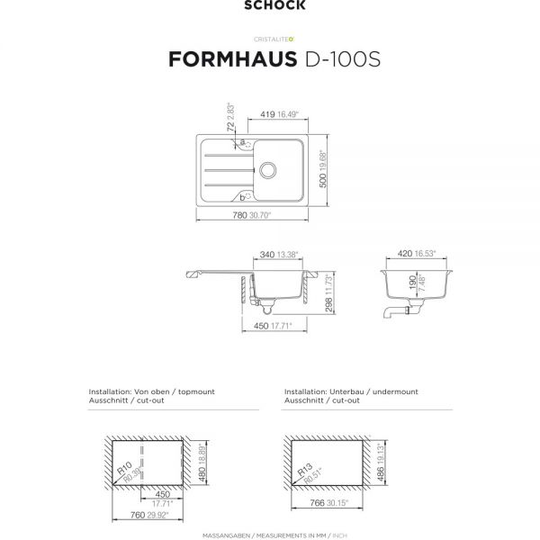 SCHOCK Spüle, Unterbau FOMD100SUGON