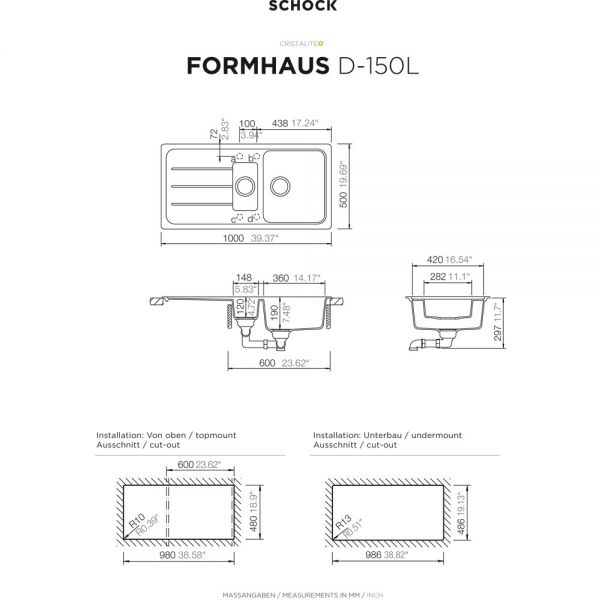 SCHOCK Spüle, Einbau von oben FOMD150LAGCR