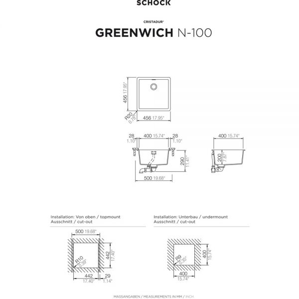 SCHOCK Spüle, Unterbau GREN100UPOL
