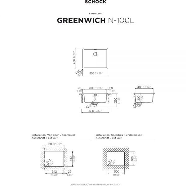 SCHOCK Spüle, Unterbau GREN100LUMAG