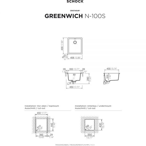 SCHOCK Spüle, Unterbau GREN100SUSIL