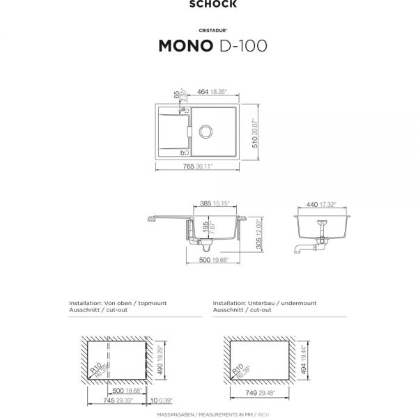 SCHOCK Spüle, Unterbau MOND100UMAG
