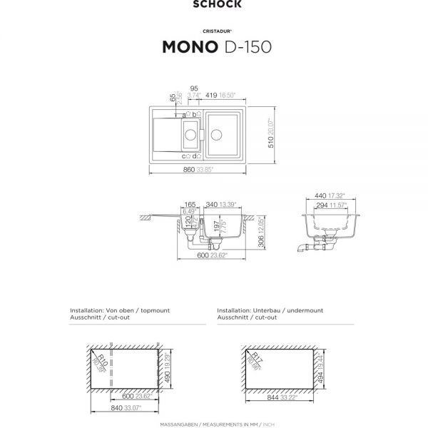 SCHOCK Spüle, Einbau von oben MOND150ASIL