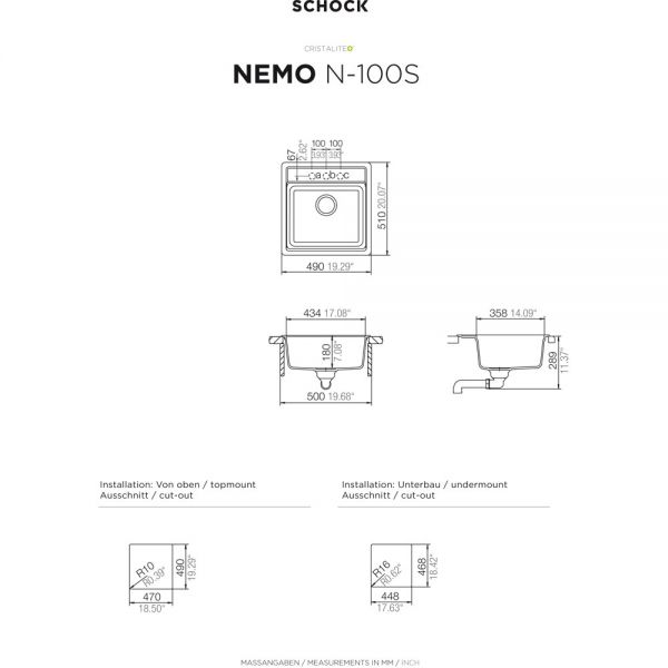 SCHOCK Spüle, Unterbau NEMN100SUGAS
