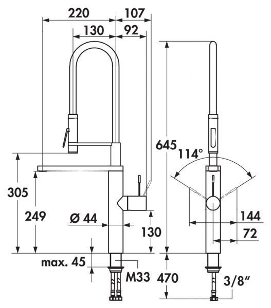 KWC Ono Highflex 2, Einhebelmischer, Edelstahl, Hochdruck