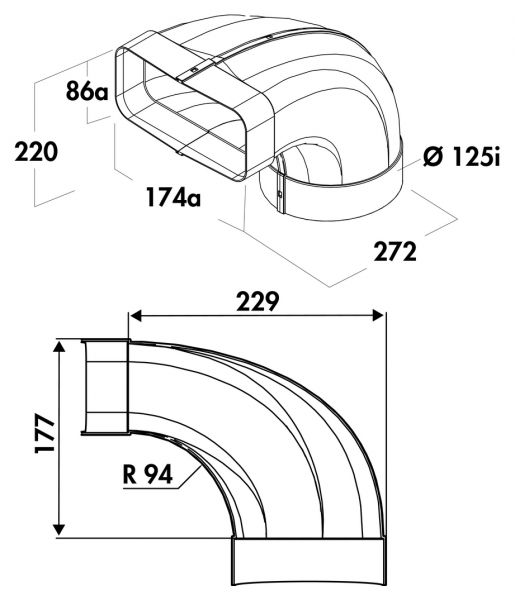 F-bion 125 Umlenkstück 90°, Verbindungselement, weiß