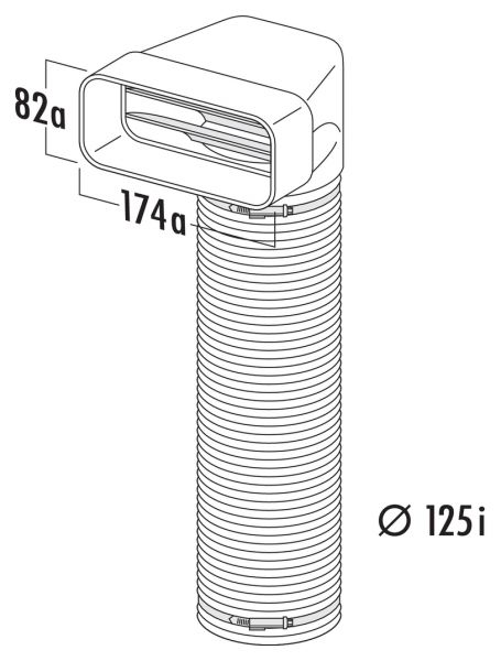 MF-URX 125 Umlenkstück 90° mit Flexschlauch, Verbindungselement, weiß, L 500 mm