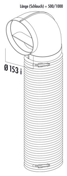 R-URX flow 150 Umlenkstück 90° mit Flexschlauch, Verbindungselement, weiß, L 500 mm