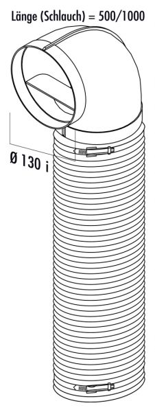 R-URX flow 125 Umlenkstück 90° mit Flexschlauch, Verbindungselement, weiß, L 500 mm