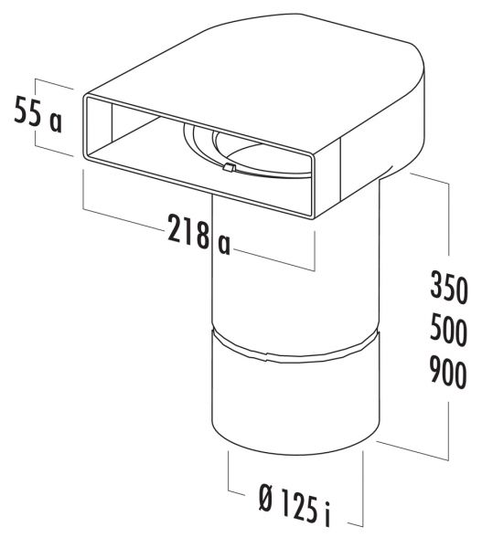 T-UR 125 Umlenkstück 90° mit Rundrohr, Verbindungselement, weiß, L 500 mm