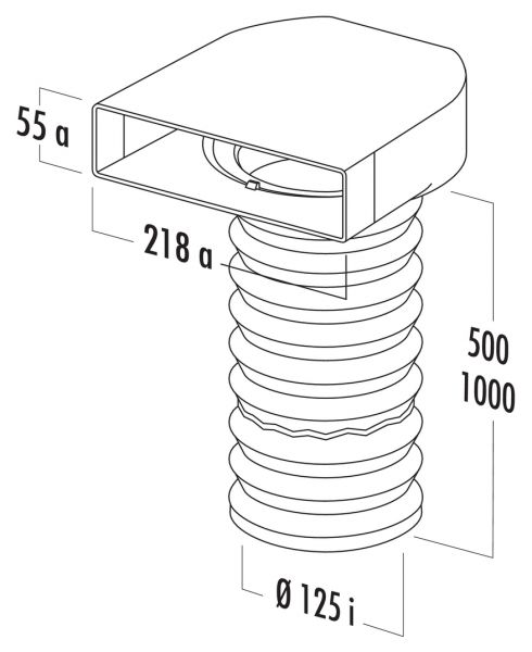 T-URX 125 Umlenkstück 90° mit Flexschlauch, Verbindungselement, weiß, L 1000 mm