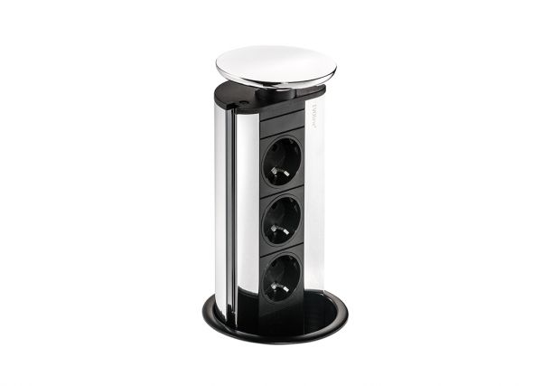 Evoline® Port 1, Versenkbares Steckdosenelement, mit Schukosteckdose, Deckel silberfarbig