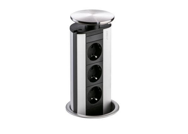 Evoline® Port 2, Versenkbares Steckdosenelement, mit Schukosteckdosen, Deckel Edelstahl