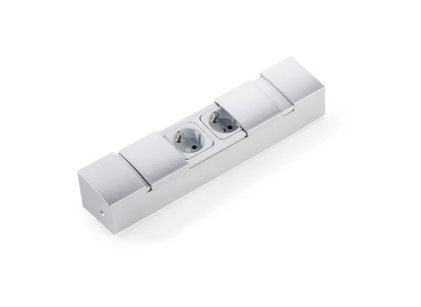 Doppel-Elektrobox, Aufbausteckdosenelement, alufarbig