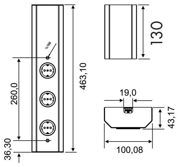 Mira Wand 2, Aufbausteckdosenelement, 2fach, mit Schalter für externe Beleuchtung