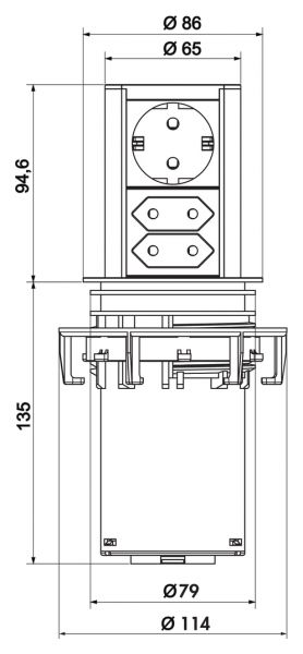 Elevator 3, Versenkbares Steckdosenelement, edelstahlfarbig