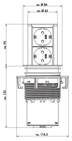 Elevator 2, Versenkbares Steckdosenelement, mit französischen Steckdosen